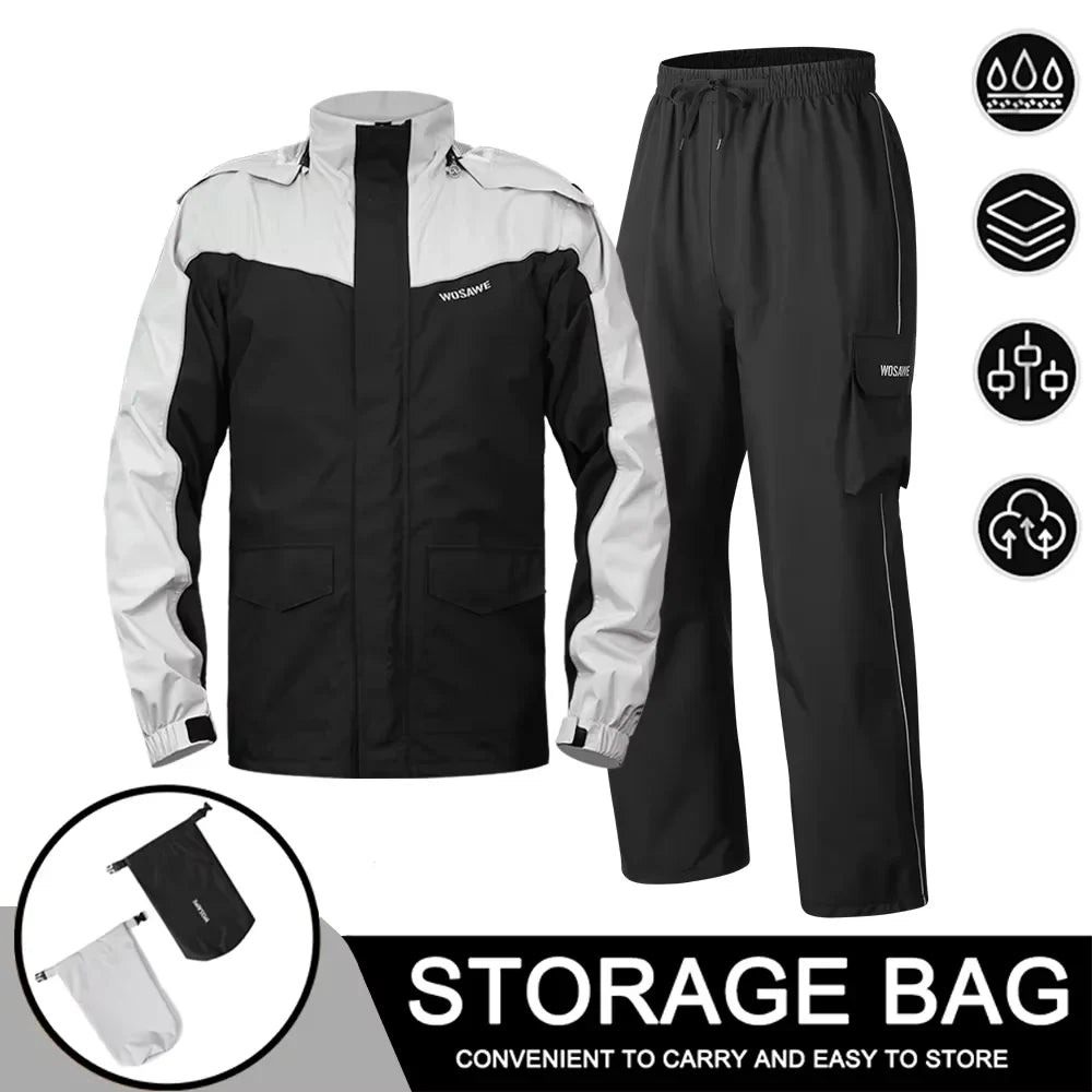 Waterproof Men's Motorcycle Raincoat with Reflectors, Black/Green, S-XXXL