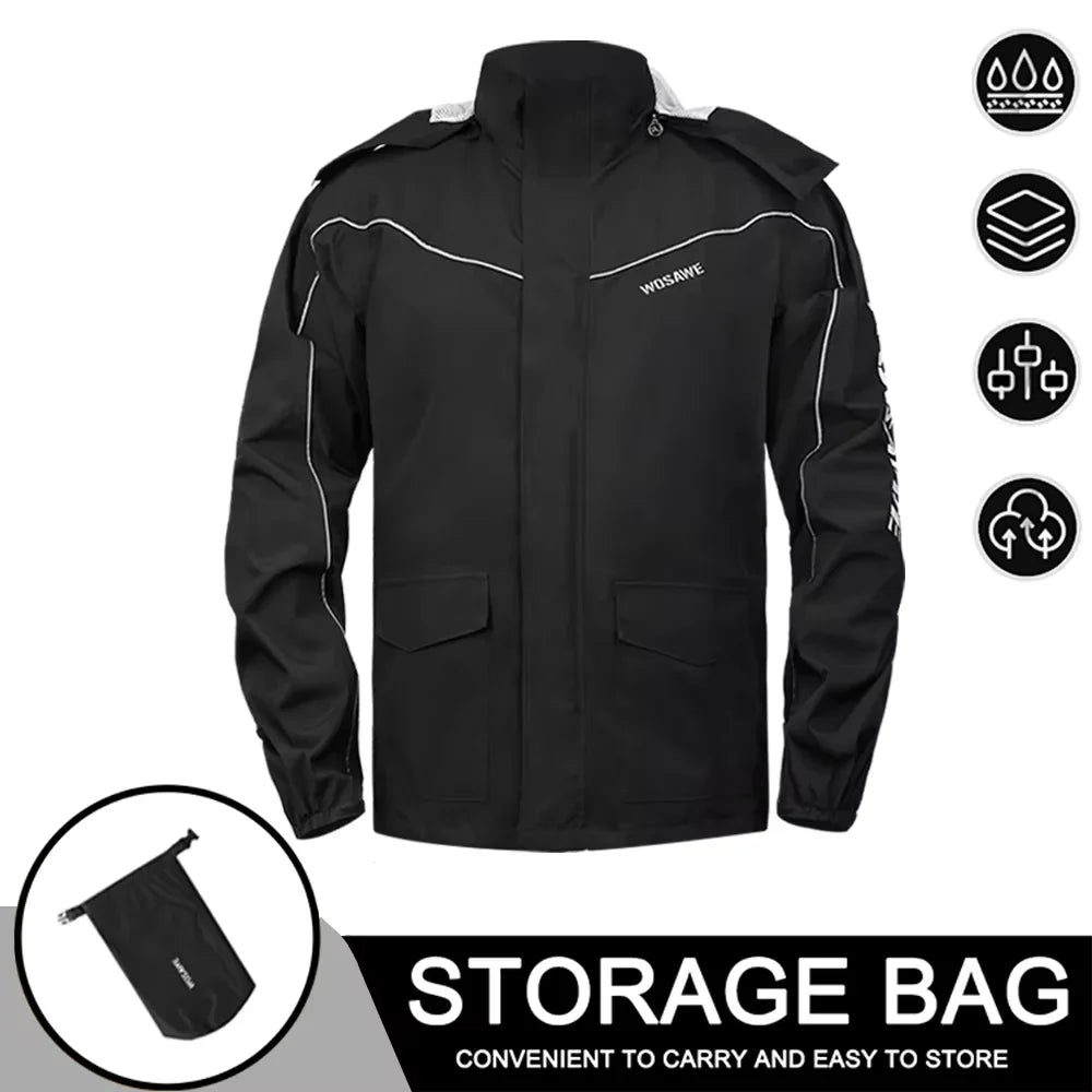 Waterproof Men's Motorcycle Raincoat with Reflectors, Black/Green, S-XXXL