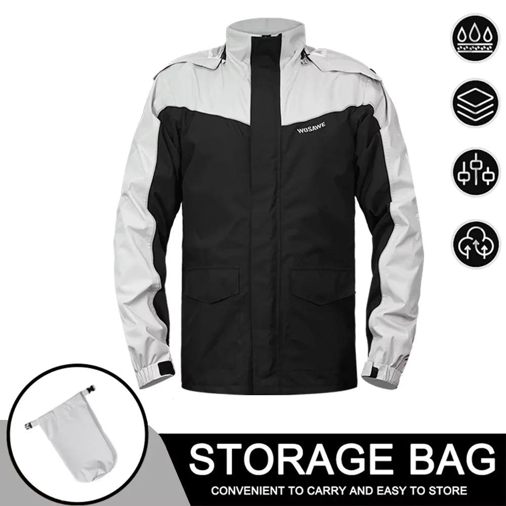 Waterproof Men's Motorcycle Raincoat with Reflectors, Black/Green, S-XXXL