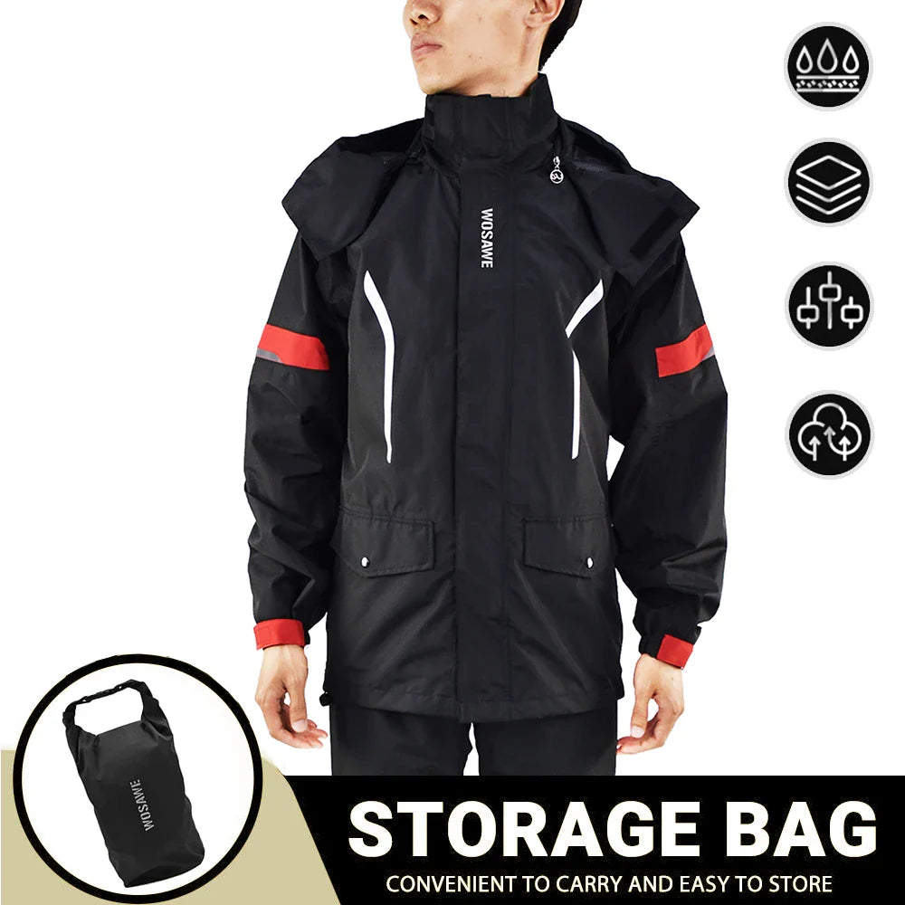 Waterproof Men's Motorcycle Raincoat with Reflectors, Black/Green, S-XXXL