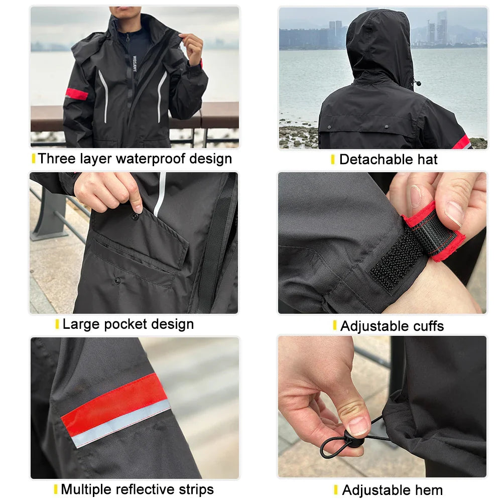 Waterproof Men's Motorcycle Raincoat with Reflectors, Black/Green, S-XXXL