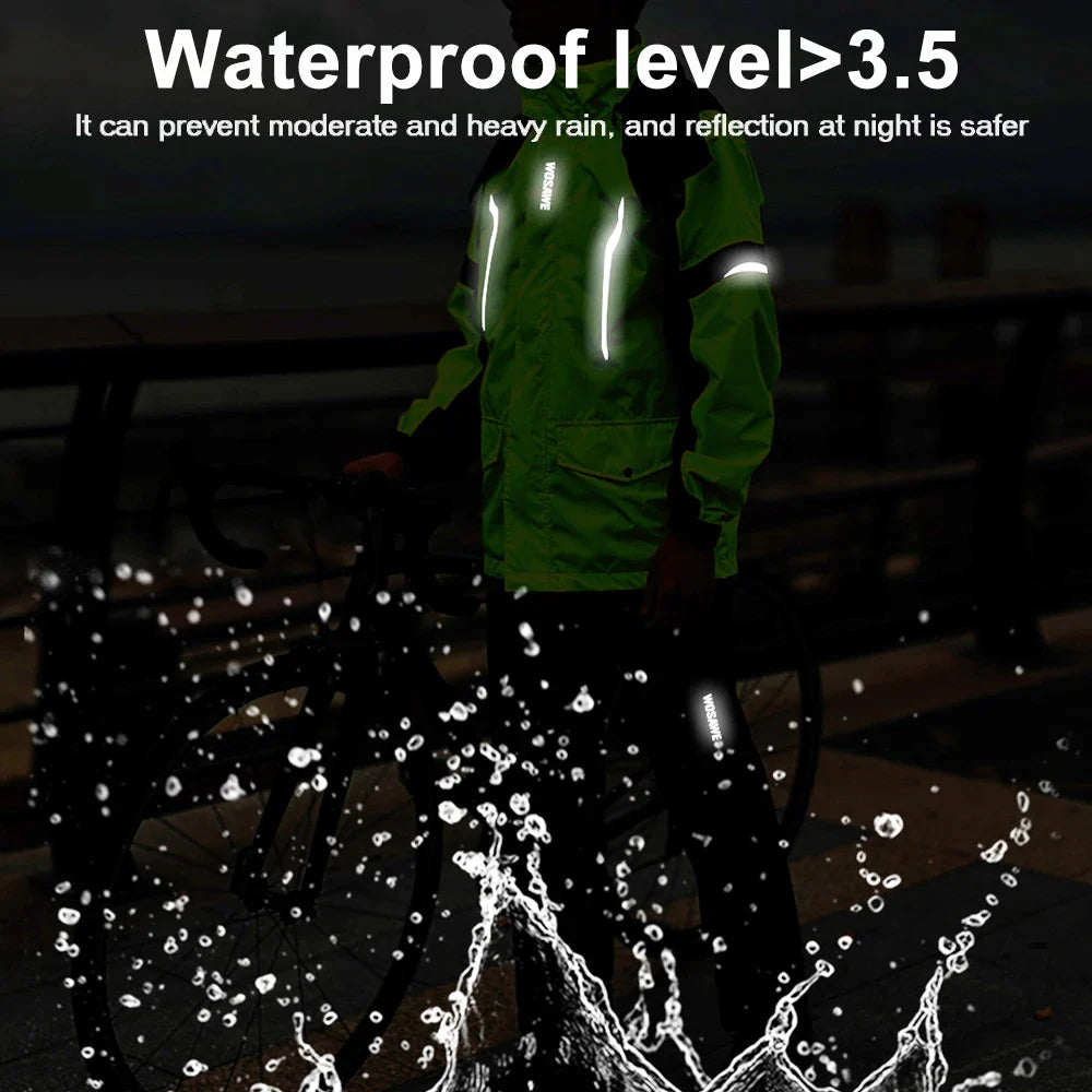 Waterproof Men's Motorcycle Raincoat with Reflectors, Black/Green, S-XXXL