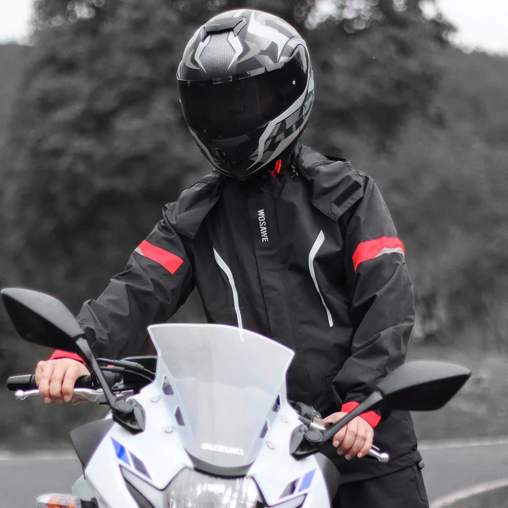Waterproof Men's Motorcycle Raincoat with Reflectors, Black/Green, S-XXXL