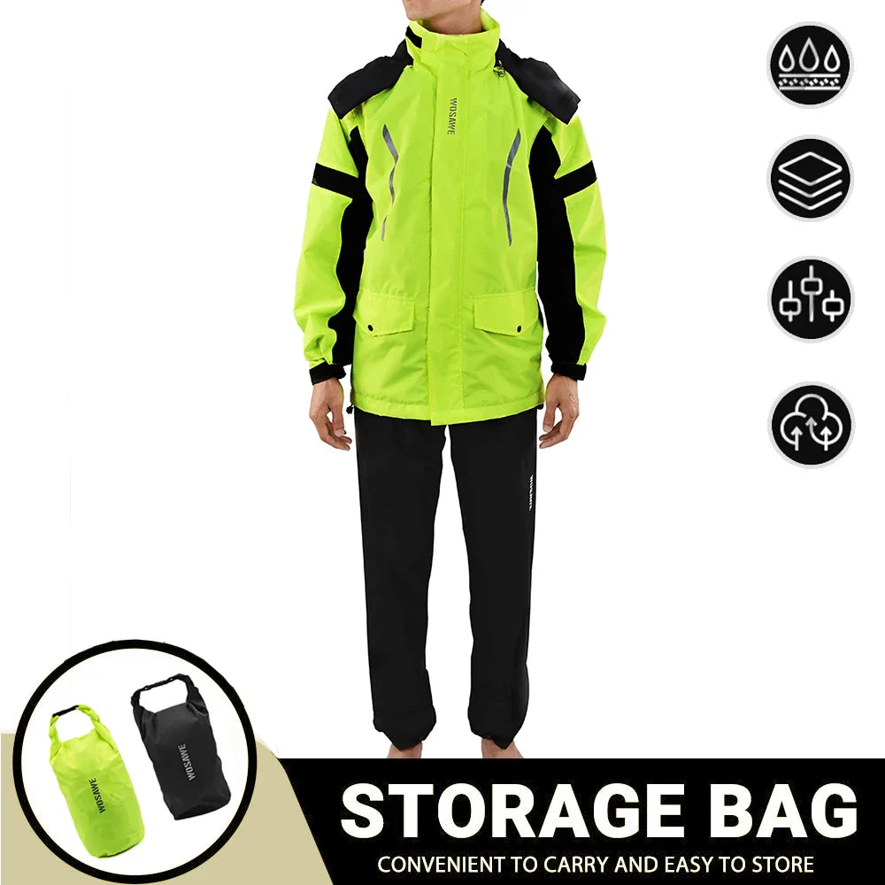 Waterproof Men's Motorcycle Raincoat with Reflectors, Black/Green, S-XXXL