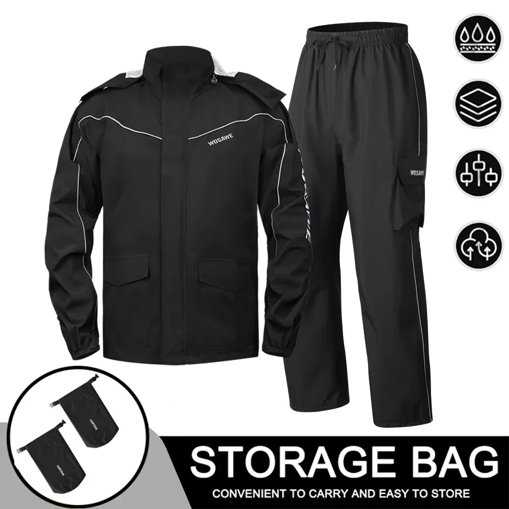 Waterproof Men's Motorcycle Raincoat with Reflectors, Black/Green, S-XXXL