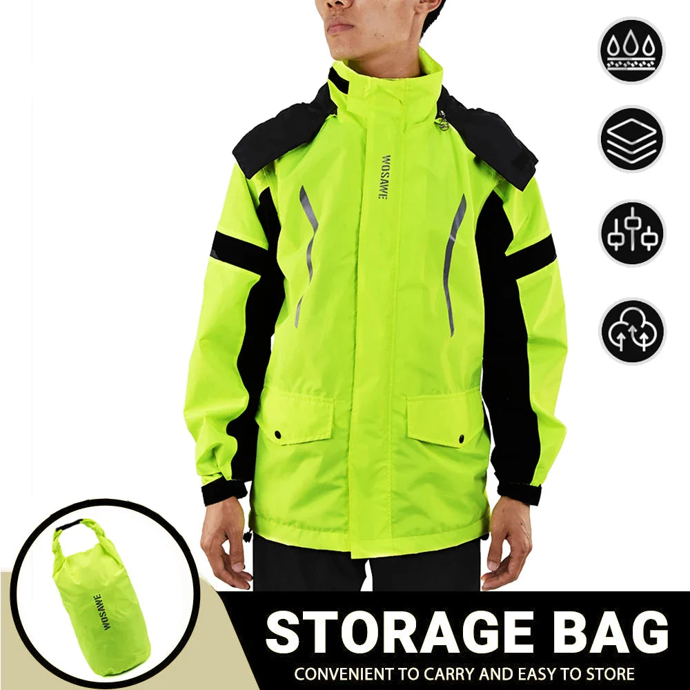 Waterproof Men's Motorcycle Raincoat with Reflectors, Black/Green, S-XXXL