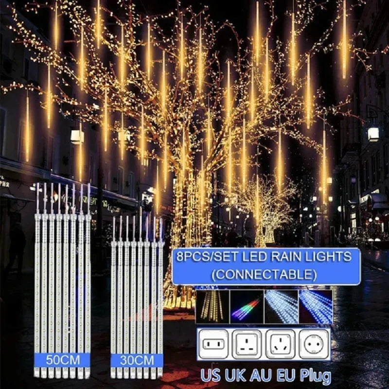 Lumetrix Meteorenregen Lichtslingers – Waterdichte LED Buitendecoratie met 8 Buizen & Verbindingstekker