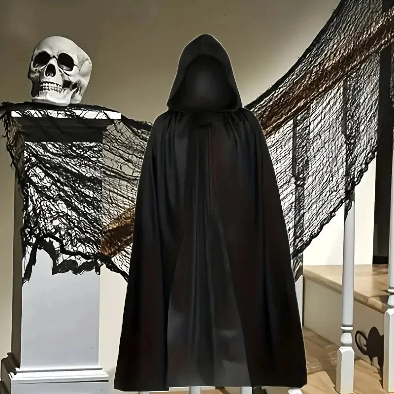 ShadowWear – Zwarte Unisex Halloween Cape met Capuchon – Lange Zachte Omslag
