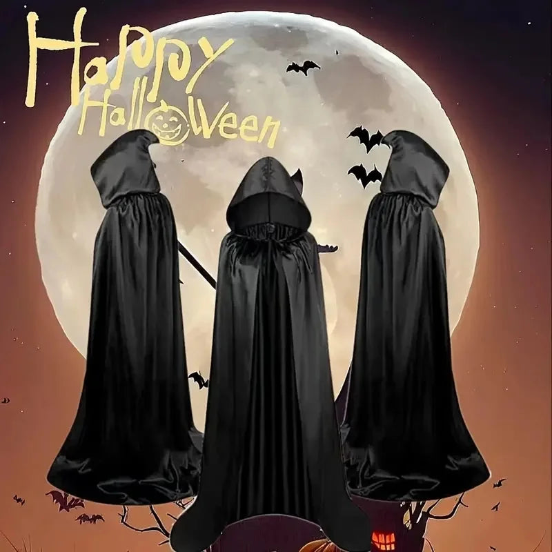 ShadowWear – Zwarte Unisex Halloween Cape met Capuchon – Lange Zachte Omslag