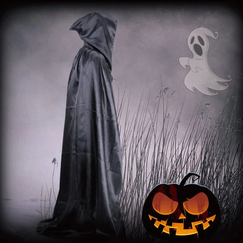 ShadowWear – Zwarte Unisex Halloween Cape met Capuchon – Lange Zachte Omslag