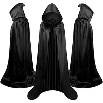 ShadowWear – Zwarte Unisex Halloween Cape met Capuchon – Lange Zachte Omslag