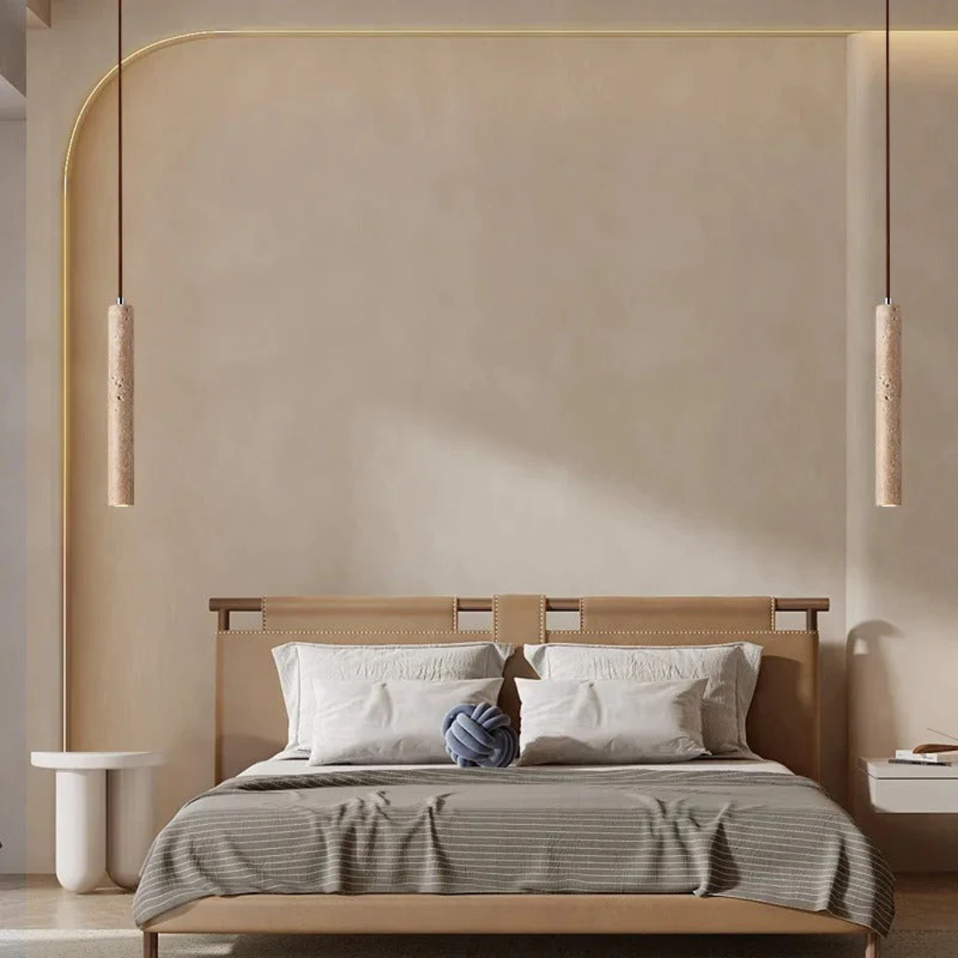 Aurevia – Travertine LED Chandelier in Minimalist Wabi-Sabi Style