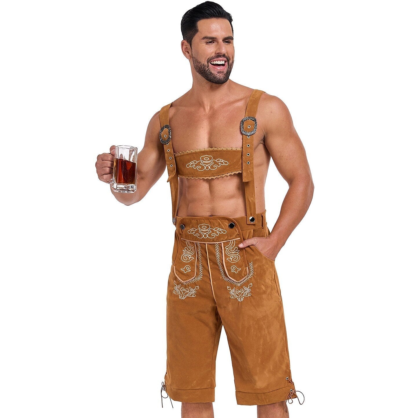 Bergkönig – Heren-Lederhose met Borduursel & Bretels – Oktoberfest Look