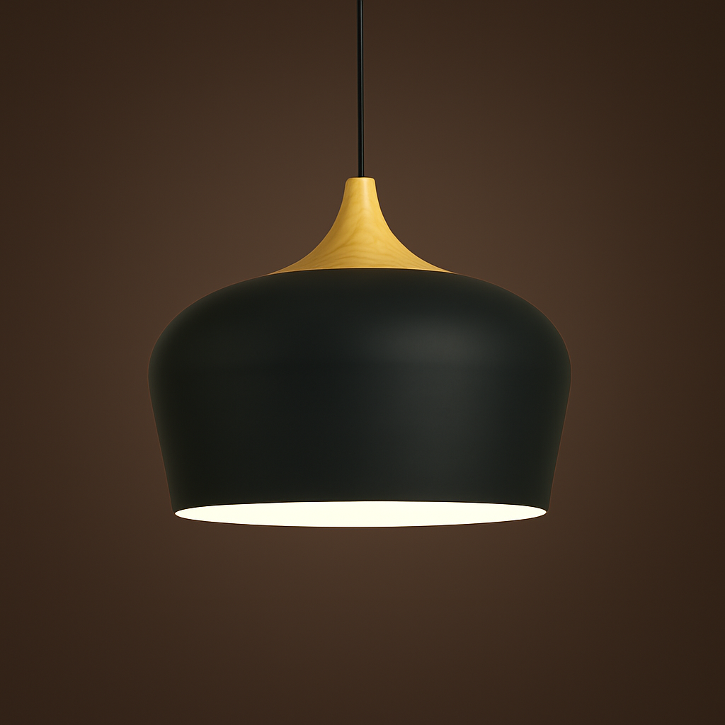 Pastelume – Retro pendant lamp with wood & pastel-colored metal shade