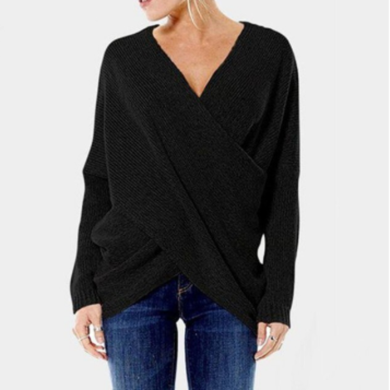 Caressia – Women's Cashmere Sweater with Criss-Cross Detail, Autumn/Winter