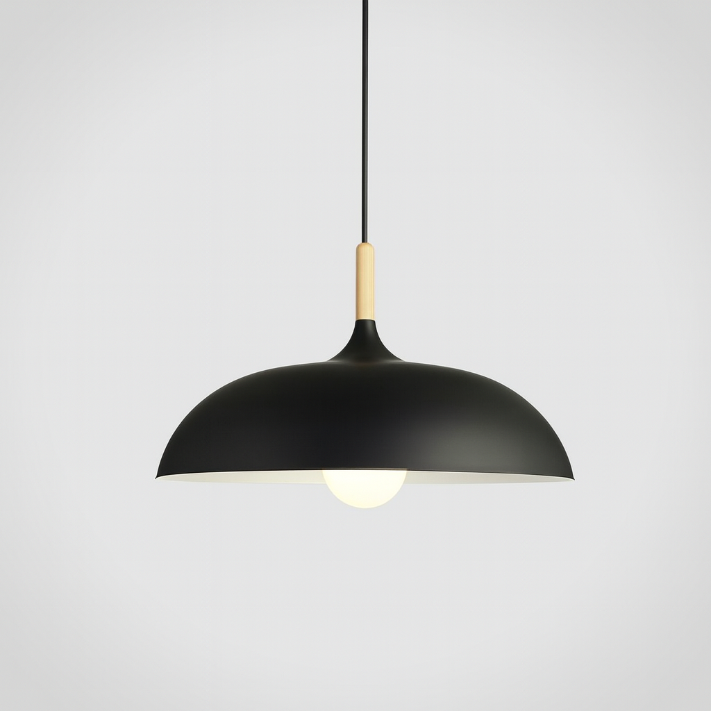 Pastelume – Retro pendant lamp with wood & pastel-colored metal shade