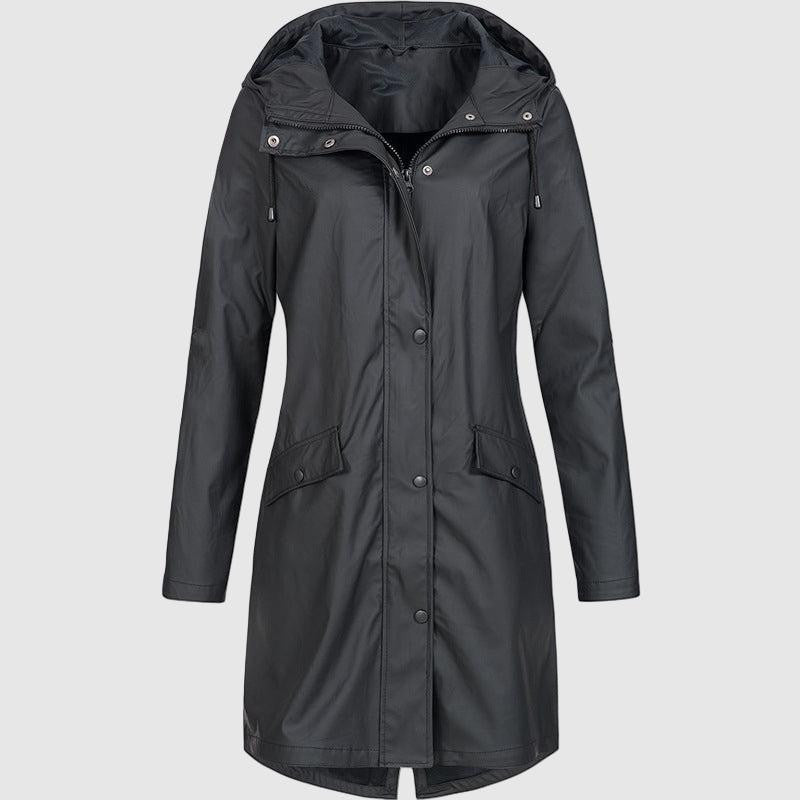 Serava – Abrigo de lluvia para mujer con capucha y cintura ajustable, impermeable