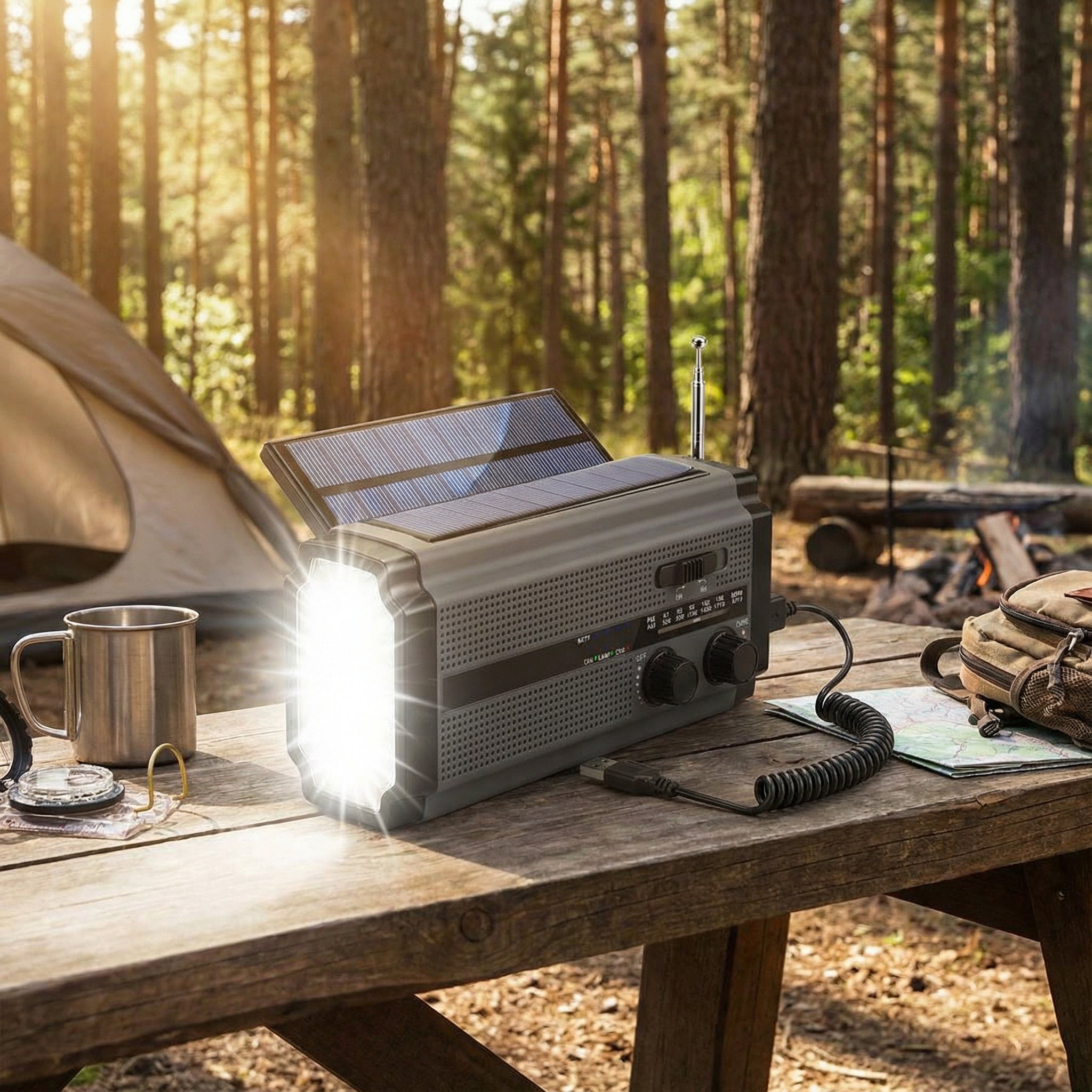 Noodradio – Dinamo, Panel Solar y Banco de Energía con Linterna