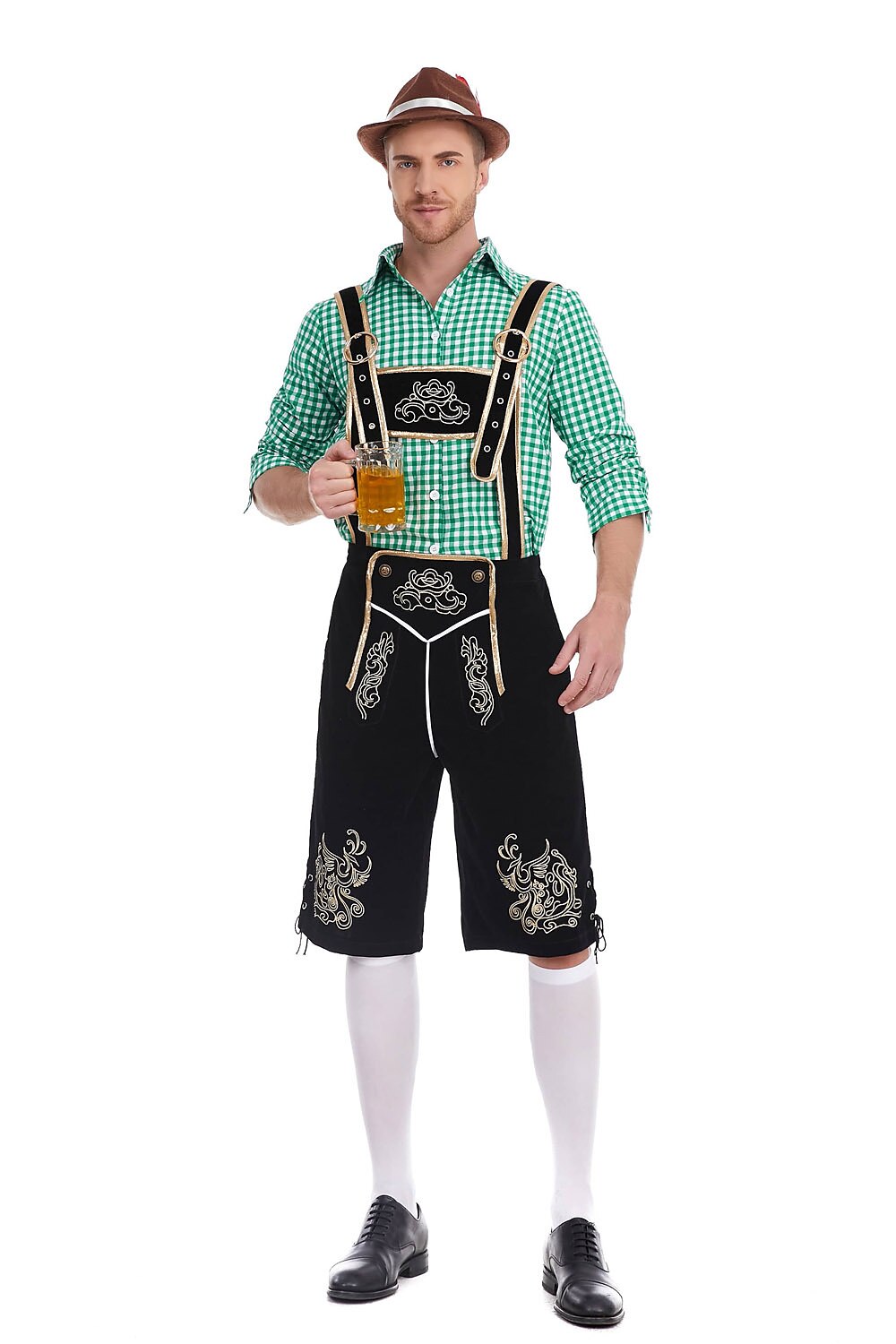 Heimatbursch – Conjunto de traje masculino con Lederhose bordado y camisa a cuadros