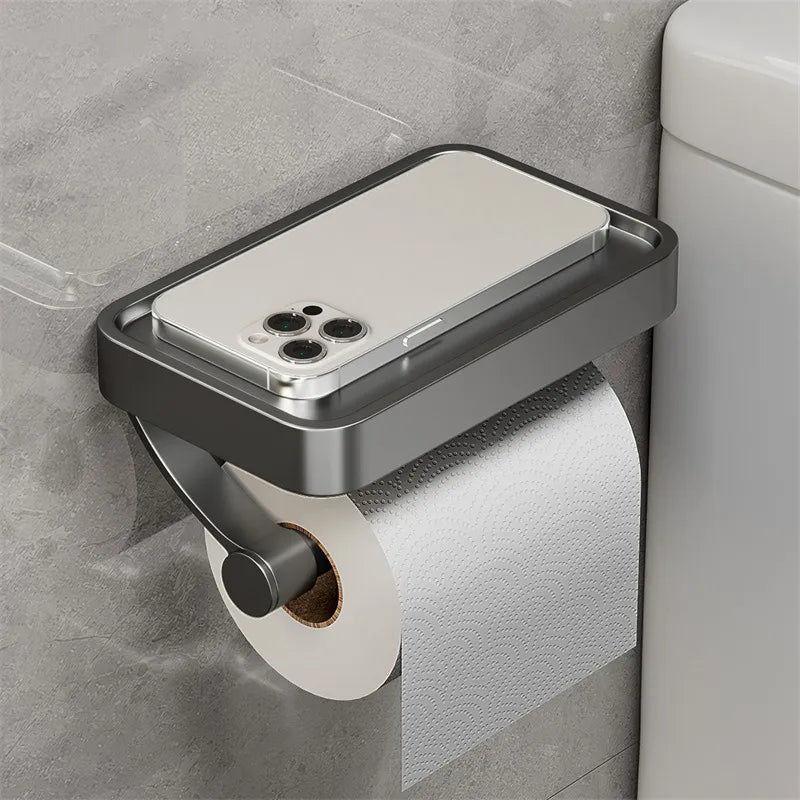 Stalux – Toilet roll holder with shelf stainless steel – Bathroom