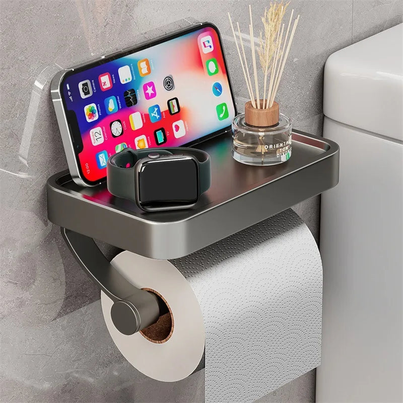 Stalux – Toilet roll holder with shelf stainless steel – Bathroom