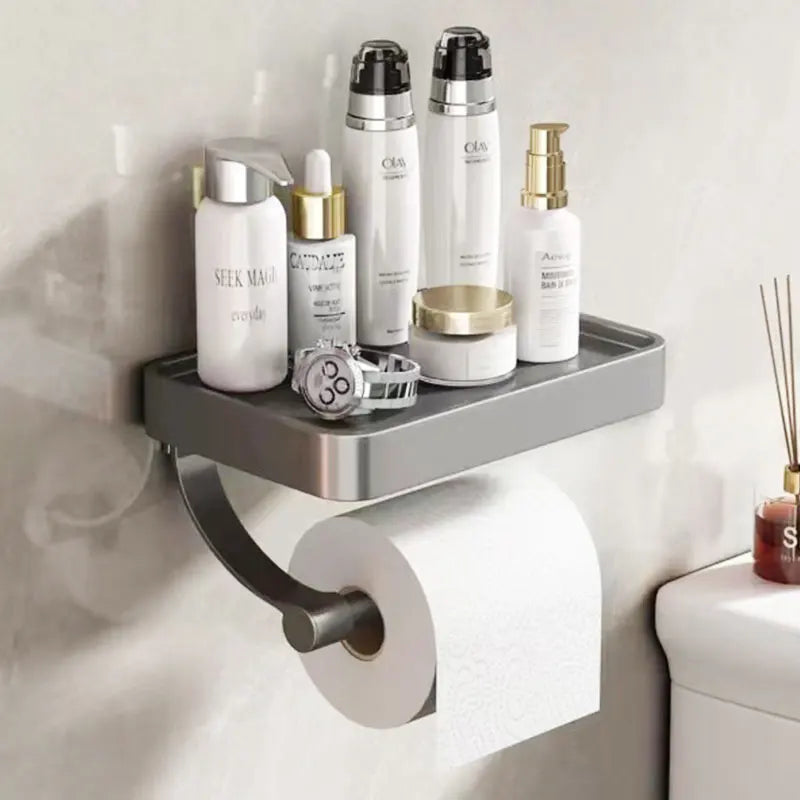 Stalux – Toilet roll holder with shelf stainless steel – Bathroom