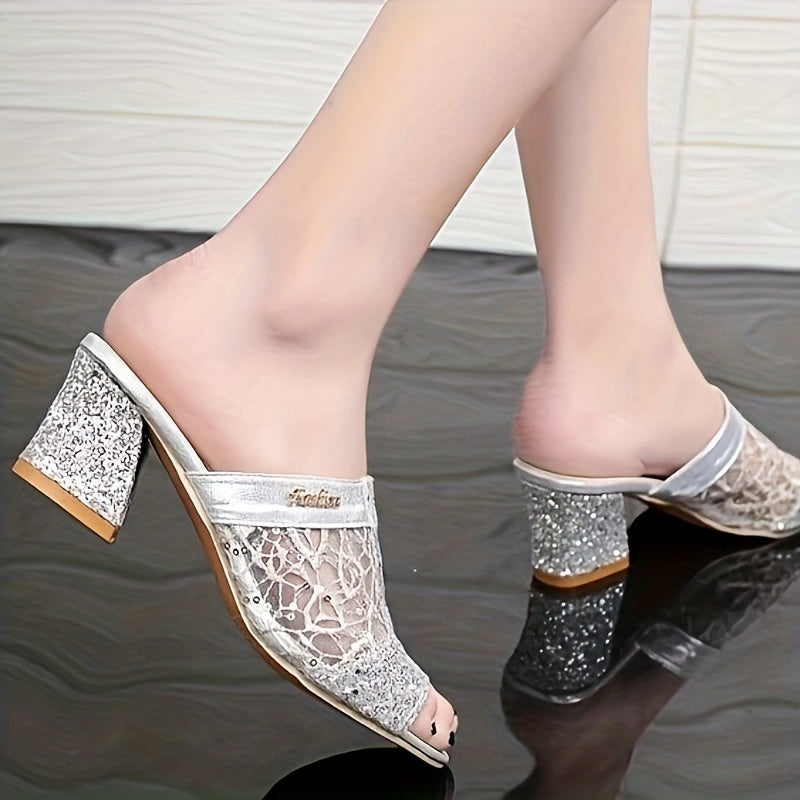 Valena Hakken | Glitter Sandalen met Hak voor Stijlvolle Zomerse Gelegenheden