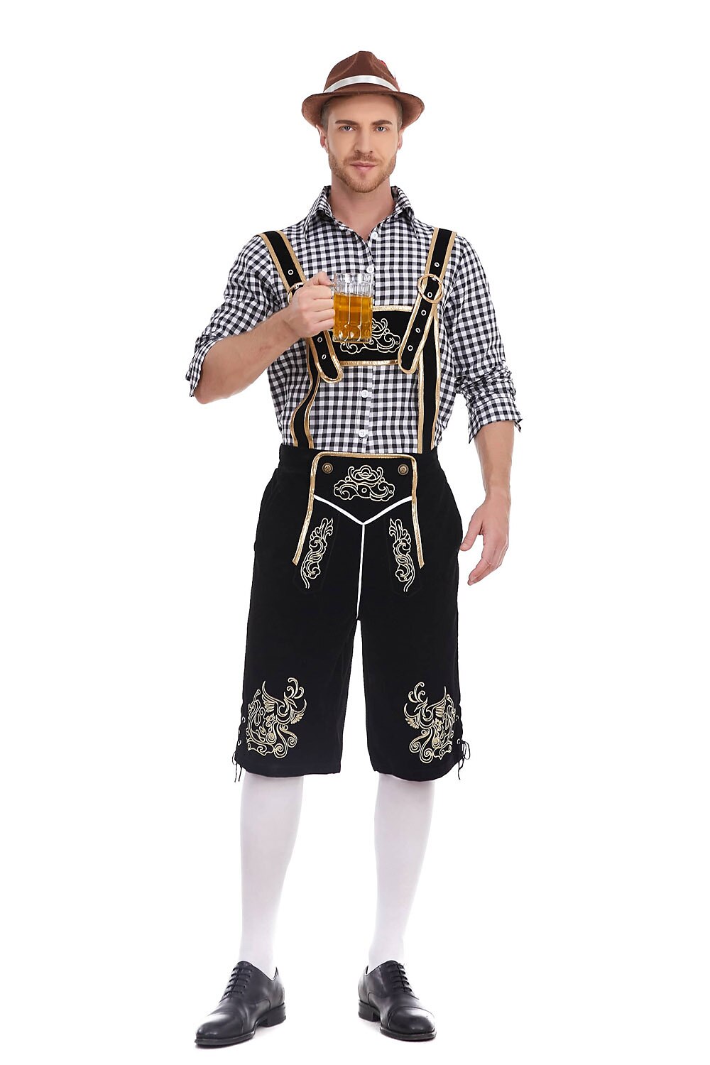 Heimatbursch – Conjunto de traje masculino con Lederhose bordado y camisa a cuadros