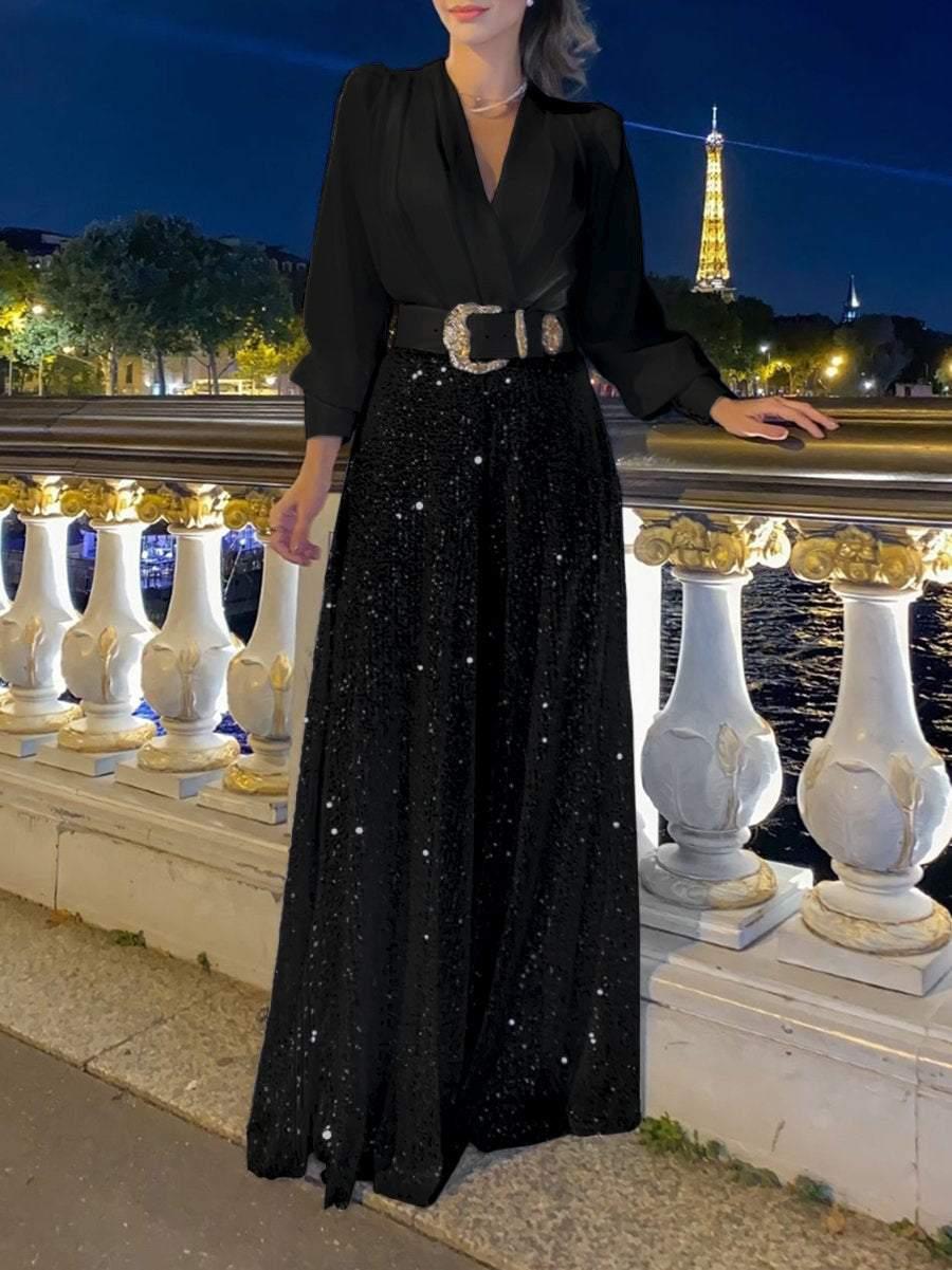 Vestido Nola | Vestido de noche con brillo y cinturón para ocasiones elegantes