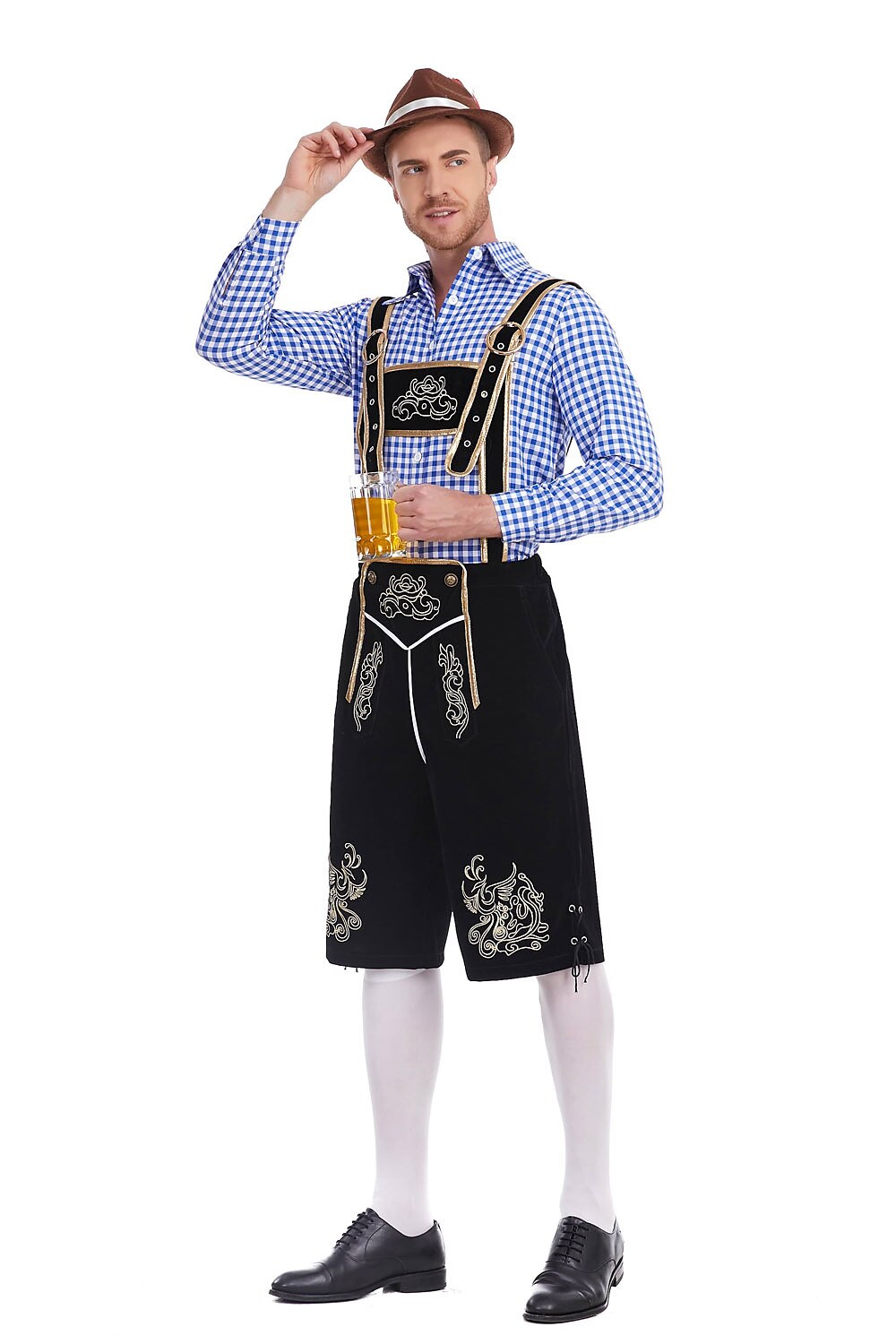 Heimatbursch – Conjunto de traje masculino con Lederhose bordado y camisa a cuadros