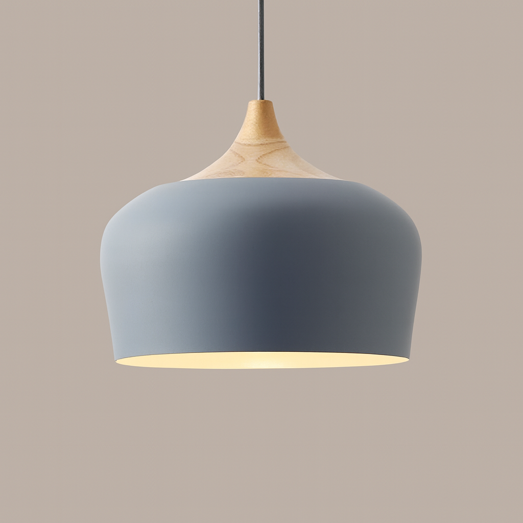 Pastelume – Retro pendant lamp with wood & pastel-colored metal shade