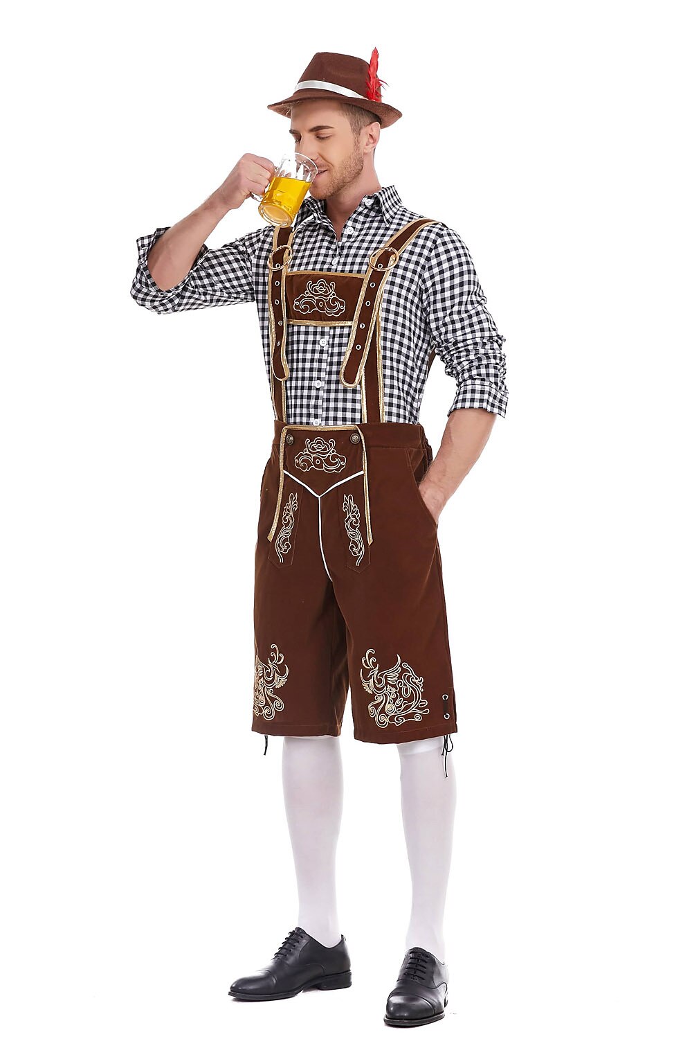Heimatbursch – Conjunto de traje masculino con Lederhose bordado y camisa a cuadros