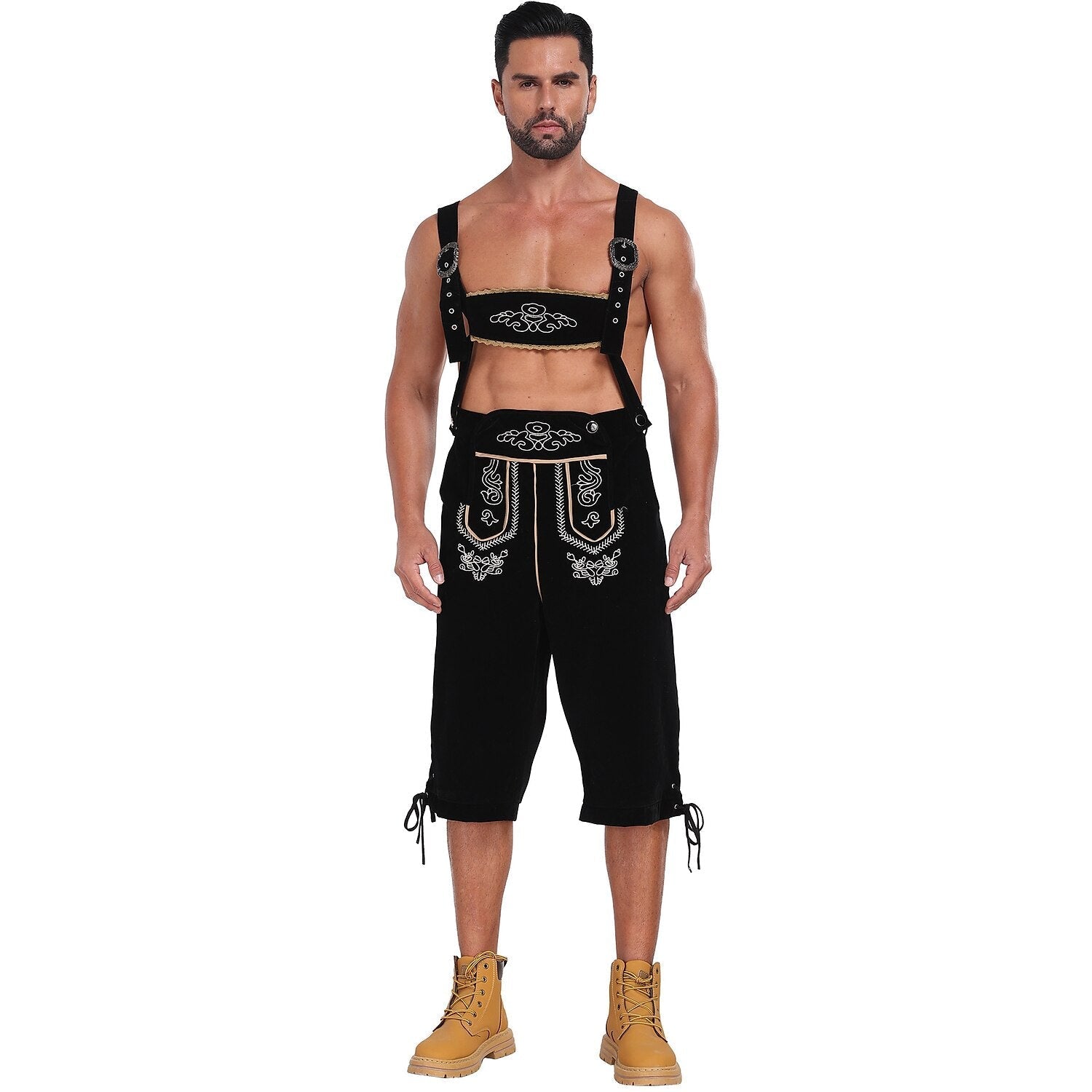 Bergkönig – Heren-Lederhose met Borduursel & Bretels – Oktoberfest Look