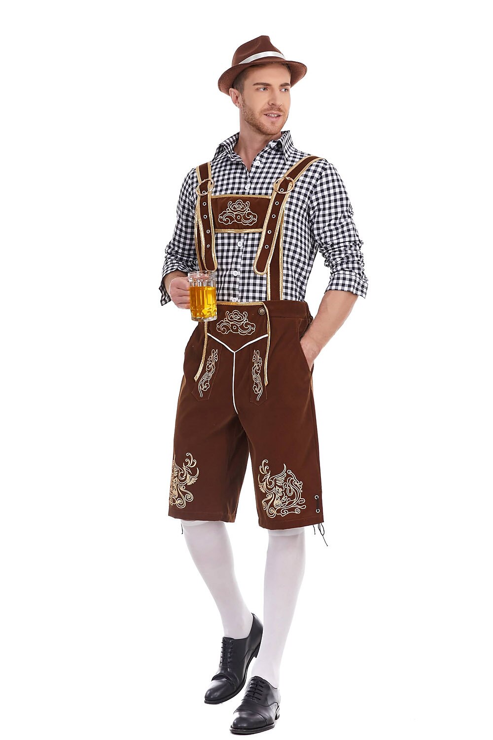 Heimatbursch – Conjunto de traje masculino con Lederhose bordado y camisa a cuadros