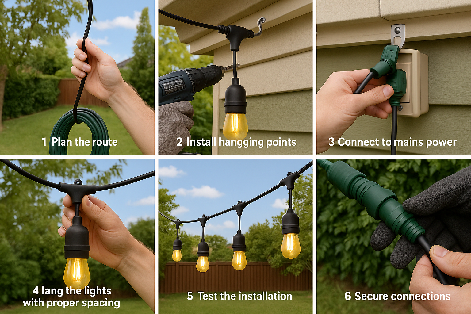 Festelio – Garden party lighting 48FT with 15 LED lamps – IP65 waterproof