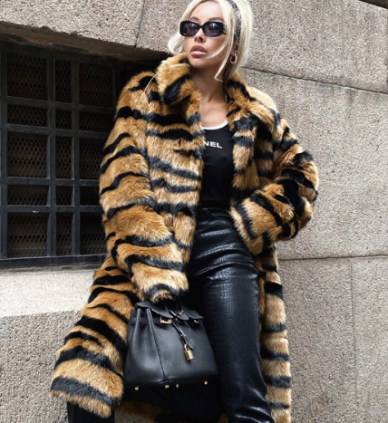 Bentlara Long Fur Coat Women with Animal Print | Luxury & Stylish Winter Design