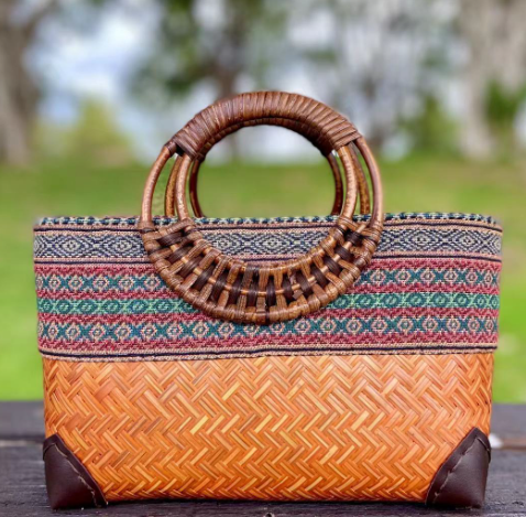 Melzano Sakura | Strand en Boho Stijl Modieuze tas van geweven bamboe