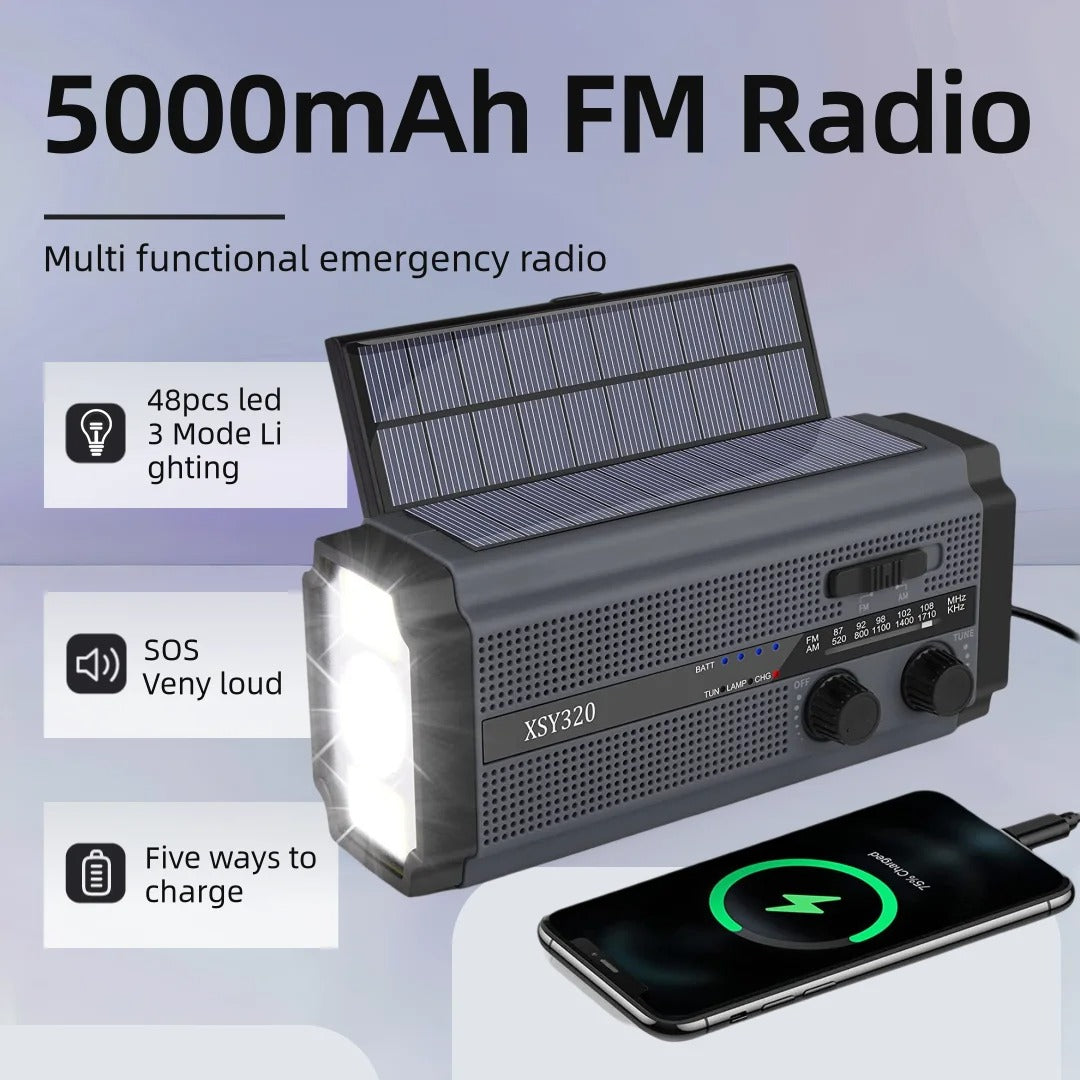 SafeWave 3-in-1 Noodradio met Dynamo, Zonnepaneel & Powerbank