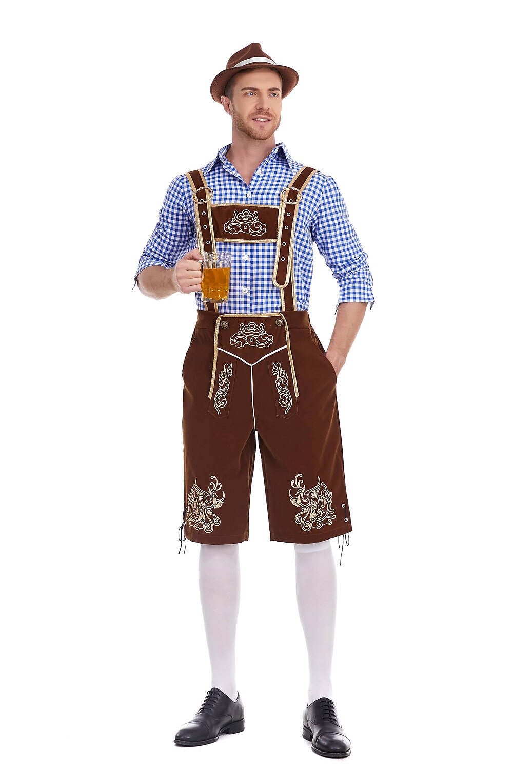 Heimatbursch – Conjunto de traje masculino con Lederhose bordado y camisa a cuadros