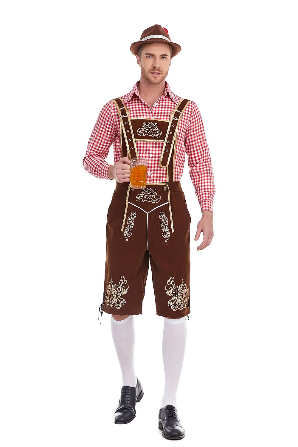 Heimatbursch – Conjunto de traje masculino con Lederhose bordado y camisa a cuadros