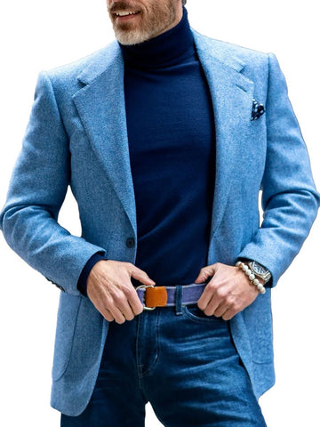 Blazer de solapa de lana espiga vintage para hombre - Estilo atemporal