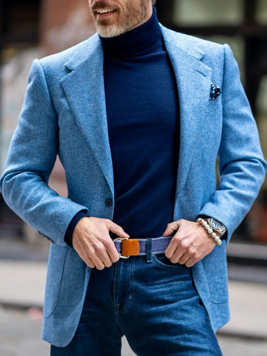 Blazer de solapa de lana espiga vintage para hombre - Estilo atemporal