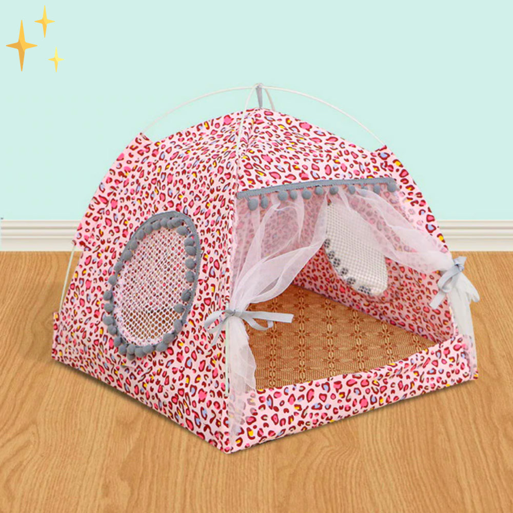 PetTent – Huisdierentent met gordijnen katoen – Katten en kleine honden