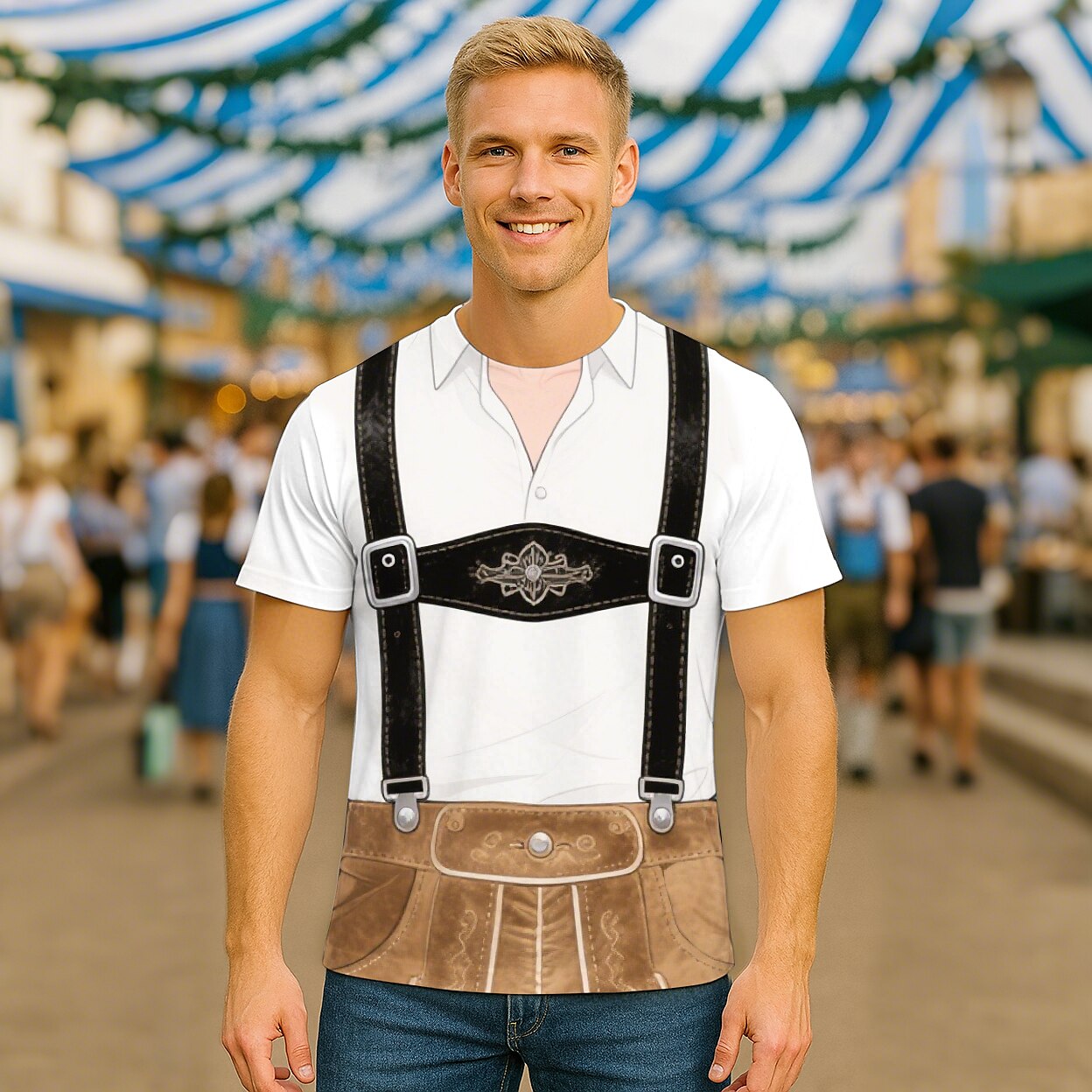 WiesnLook – Heren-T-Shirt met Lederhosen-Print – Oktoberfest Style