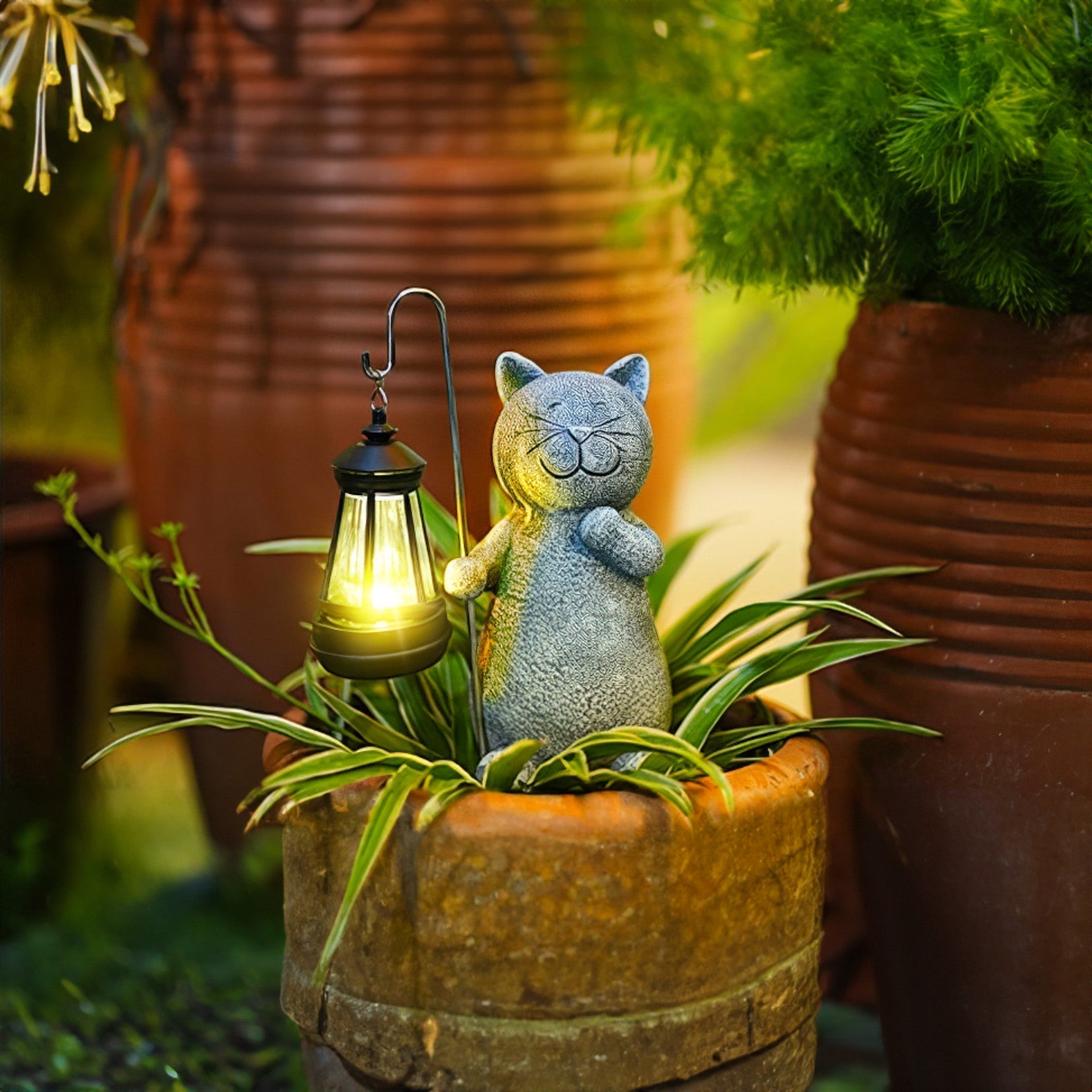 Statue de Chat Lumineuse Dorée Solaire - Décoration Extérieure Magique pour Jardin