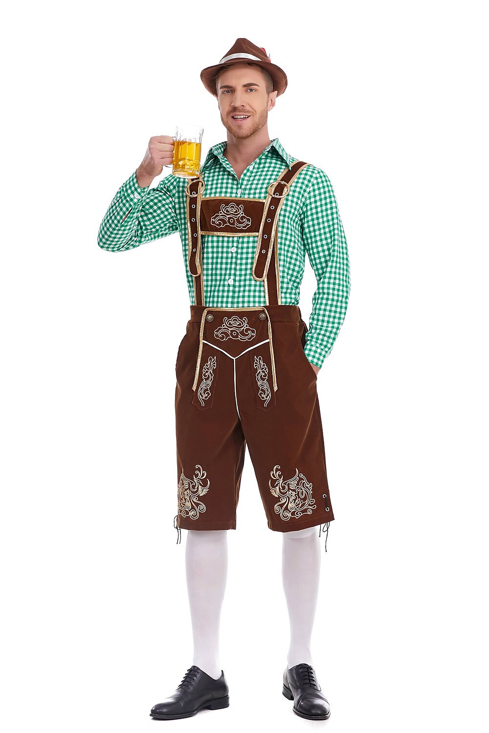 Heimatbursch – Conjunto de traje masculino con Lederhose bordado y camisa a cuadros