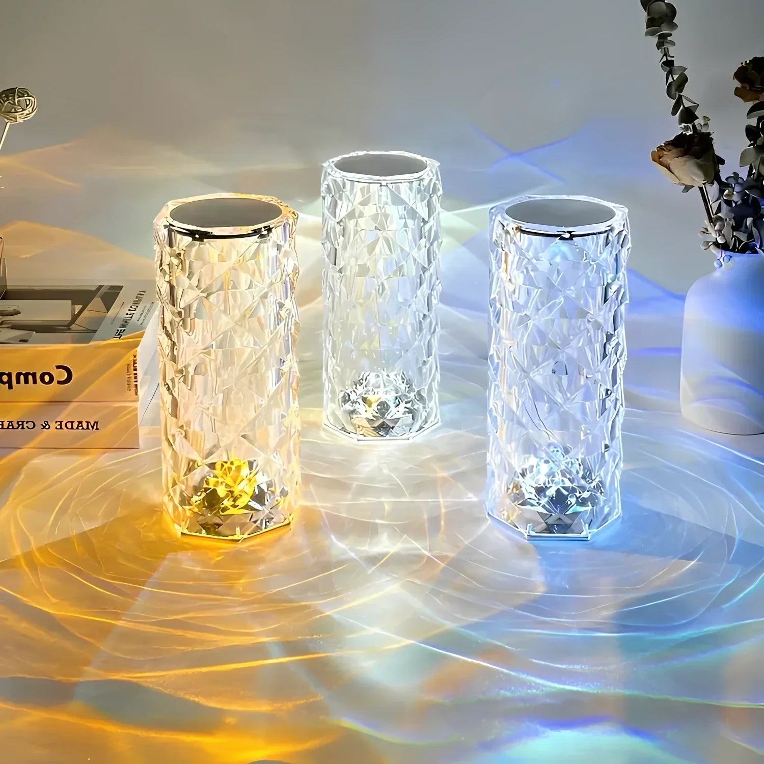 Aurora – Lámpara de mesa de cristal con control táctil – Regulable y recargable