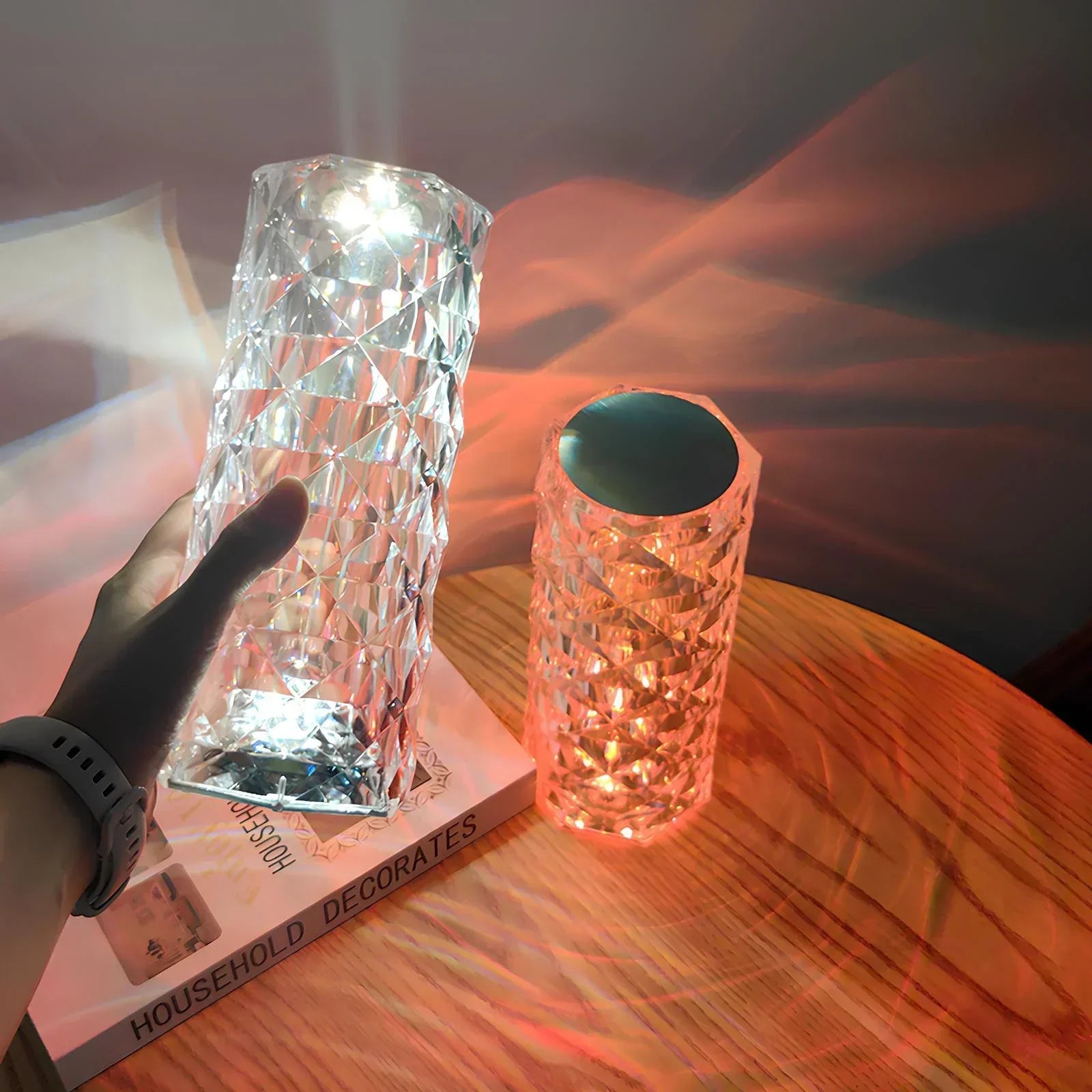 Aurora – Lámpara de mesa de cristal con control táctil – Regulable y recargable