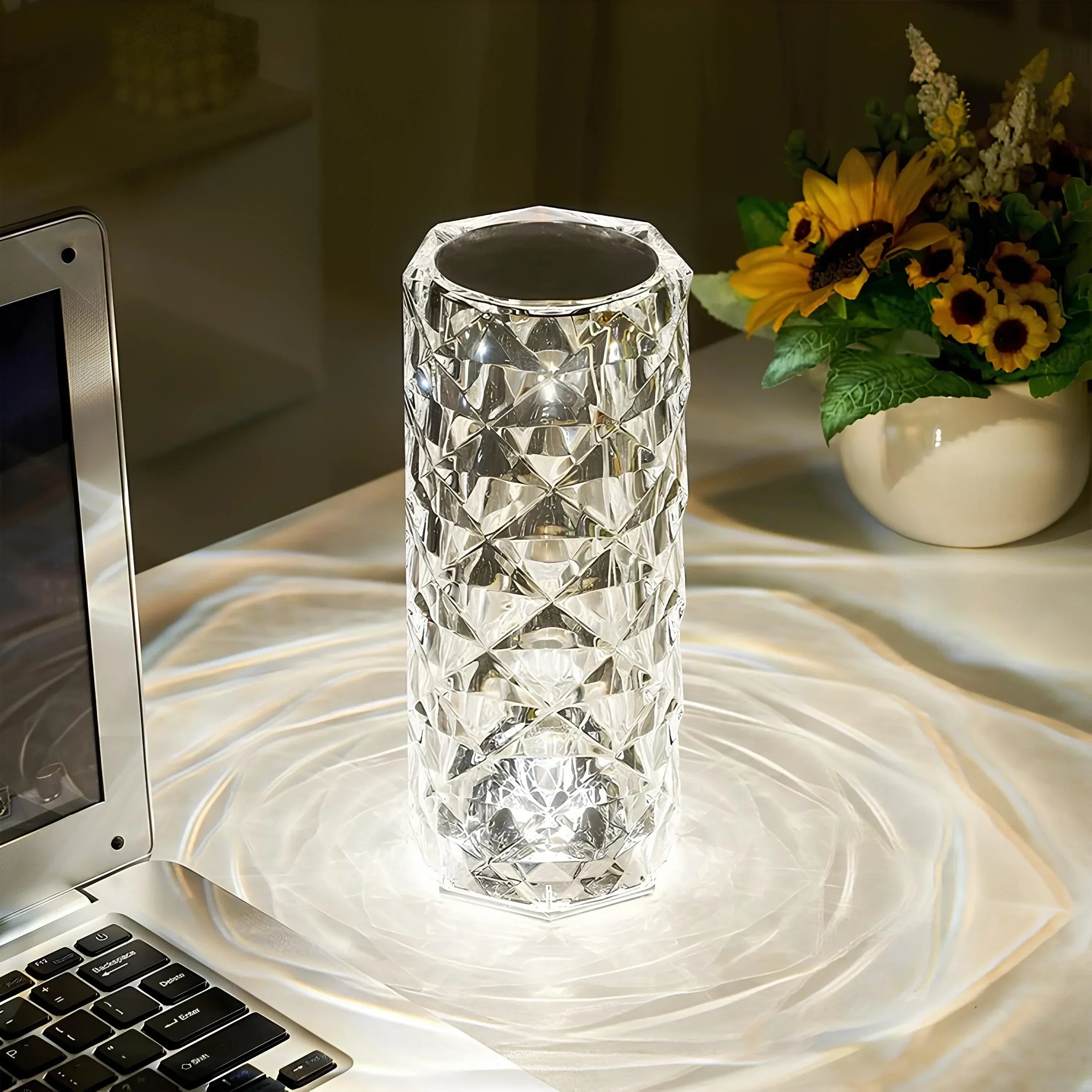 Aurora – Lámpara de mesa de cristal con control táctil – Regulable y recargable