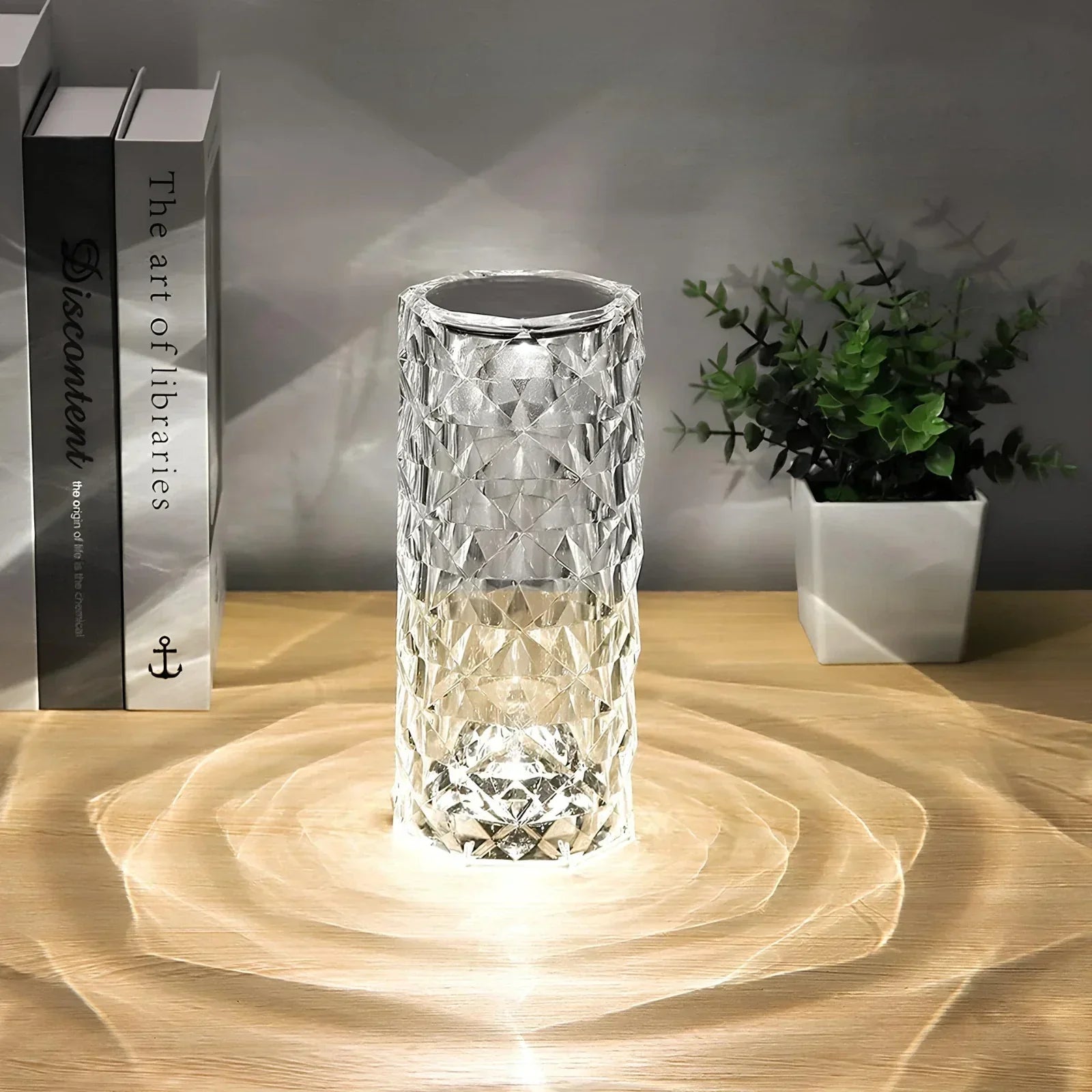Aurora – Lámpara de mesa de cristal con control táctil – Regulable y recargable